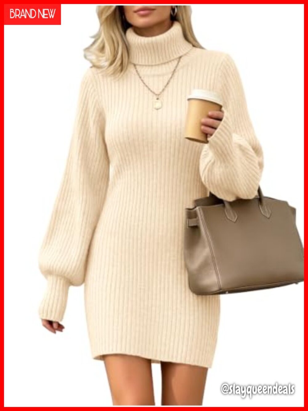 Turtleneck Long Sleeve Ribbed Knit Mini Sweater Dress